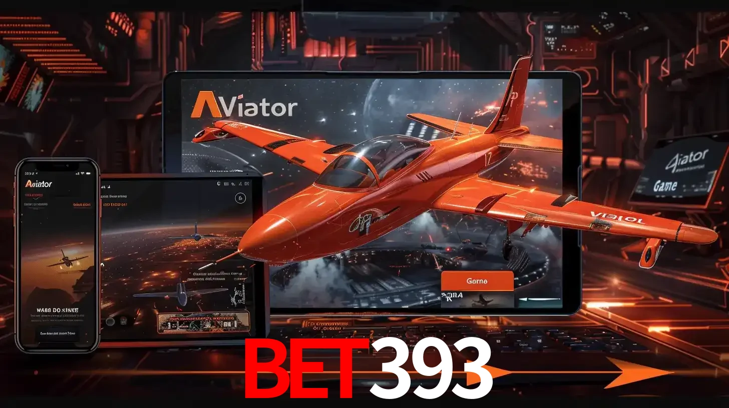 Apresentação tecnológica do jogo Aviator com um avião saindo da tela de um tablet, demonstrando a experiência imersiva em múltiplos dispositivos no BET393.