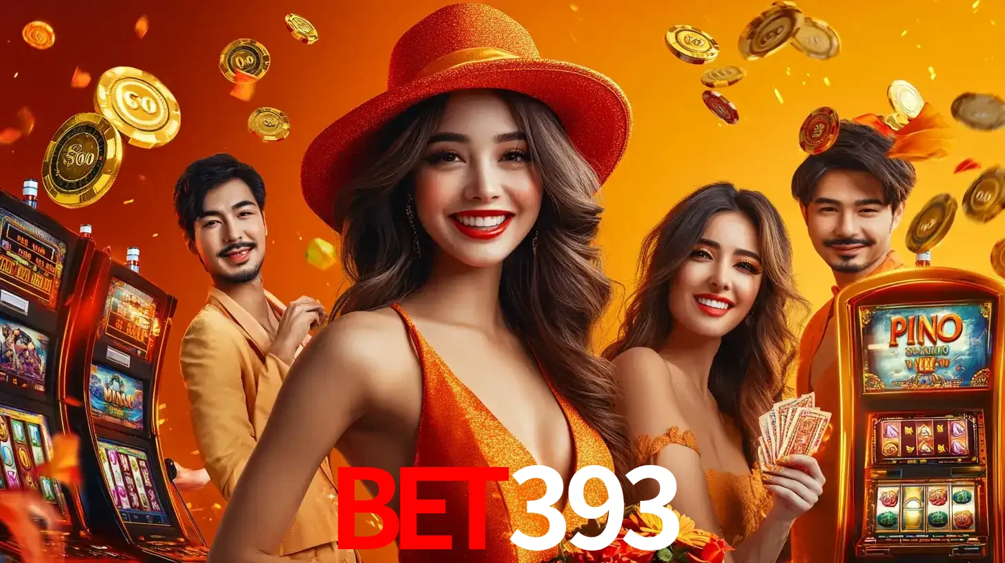 Grupo de amigos asiáticos sorrindo e se divertindo com máquinas de caça-níqueis em um ambiente festivo, celebrando suas vitórias nos jogos de cassino do BET393.