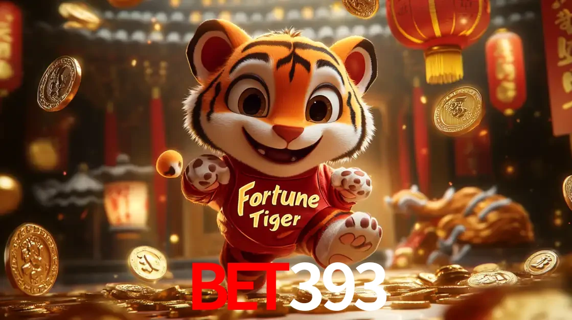O alegre personagem do Fortune Tiger correndo sobre um caminho de moedas de ouro, simbolizando os grandes prêmios e a diversão do popular jogo de slot do BET393.